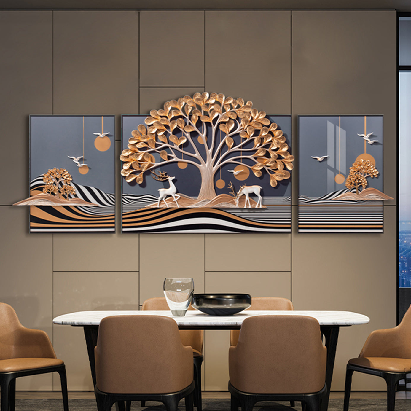 Decorative Large wall art featuring a tree and Deer in luxury interiors - Astral by La Muse