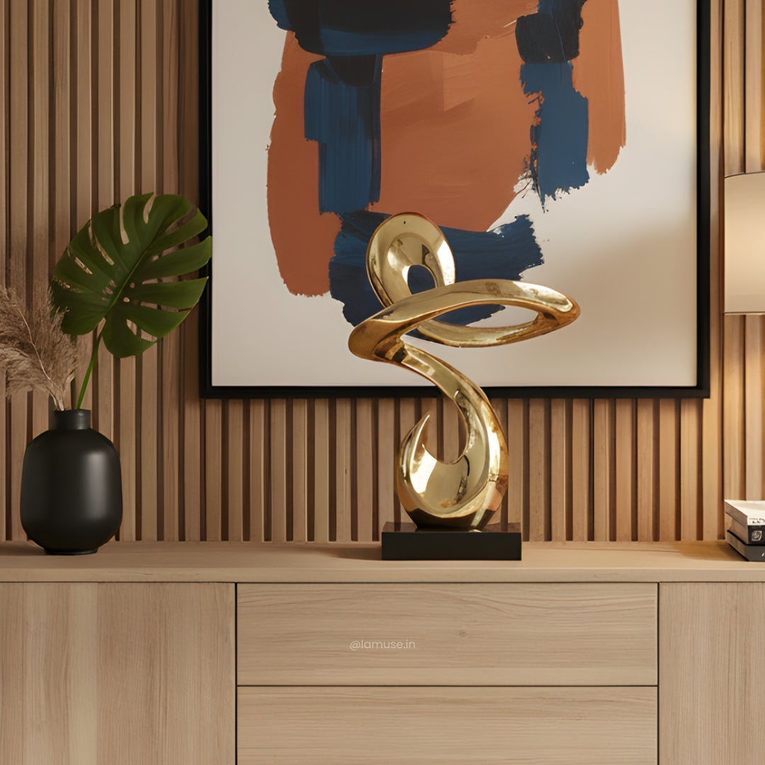 Continuum - Modern Abstract Metallic Gold Finish Sculpture ~ 2.5 feet Tall