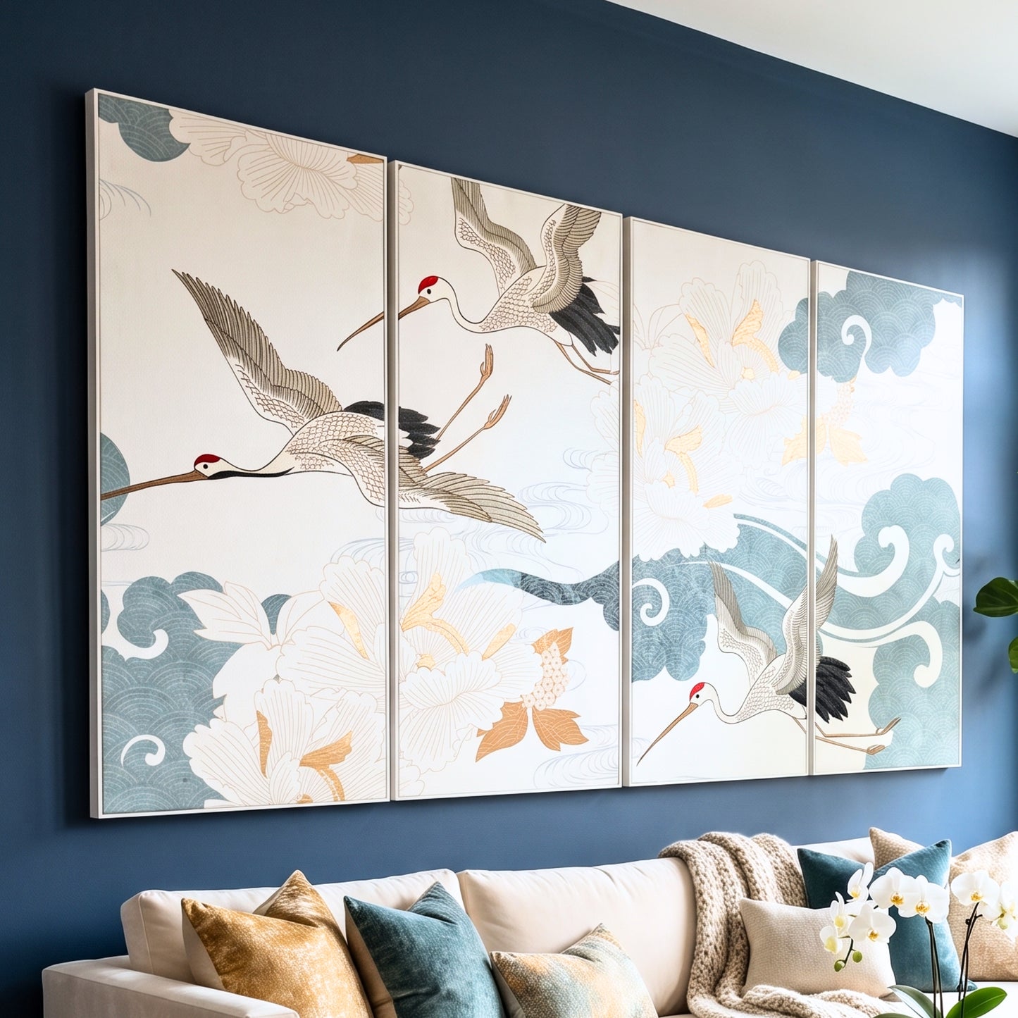 Skybound - Nature-inspired Embroidered Wall Art (Set of 4) ~ 7.5 ft x 4 ft