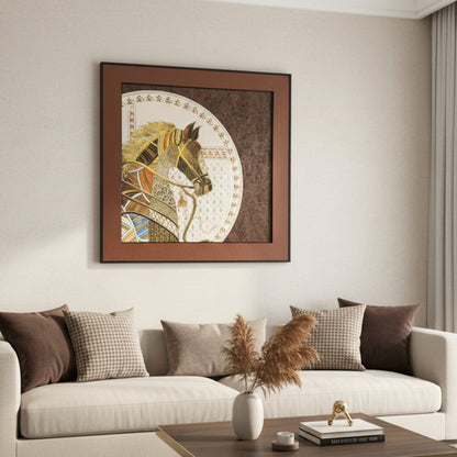 Regalia - Horse Inspired Premium 3D Leather Wall Art (Brown & Gold) ~ 3.5 x 3.5 feet