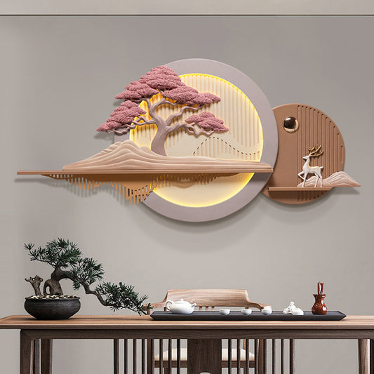 Premium 3D wall art with tree and deer design in luxury dining room interiors - Garden of Chi by La Muse