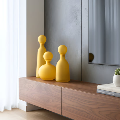 Sol - Yellow Glass Vase & Showpiece (Set of 3)