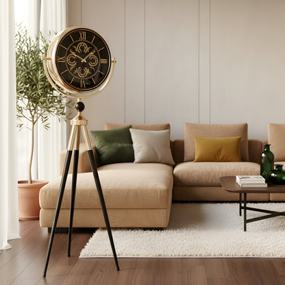 Artisanal Timecraft - Designer Floor Clock with Moving Gears Mechanism - Black & Gold