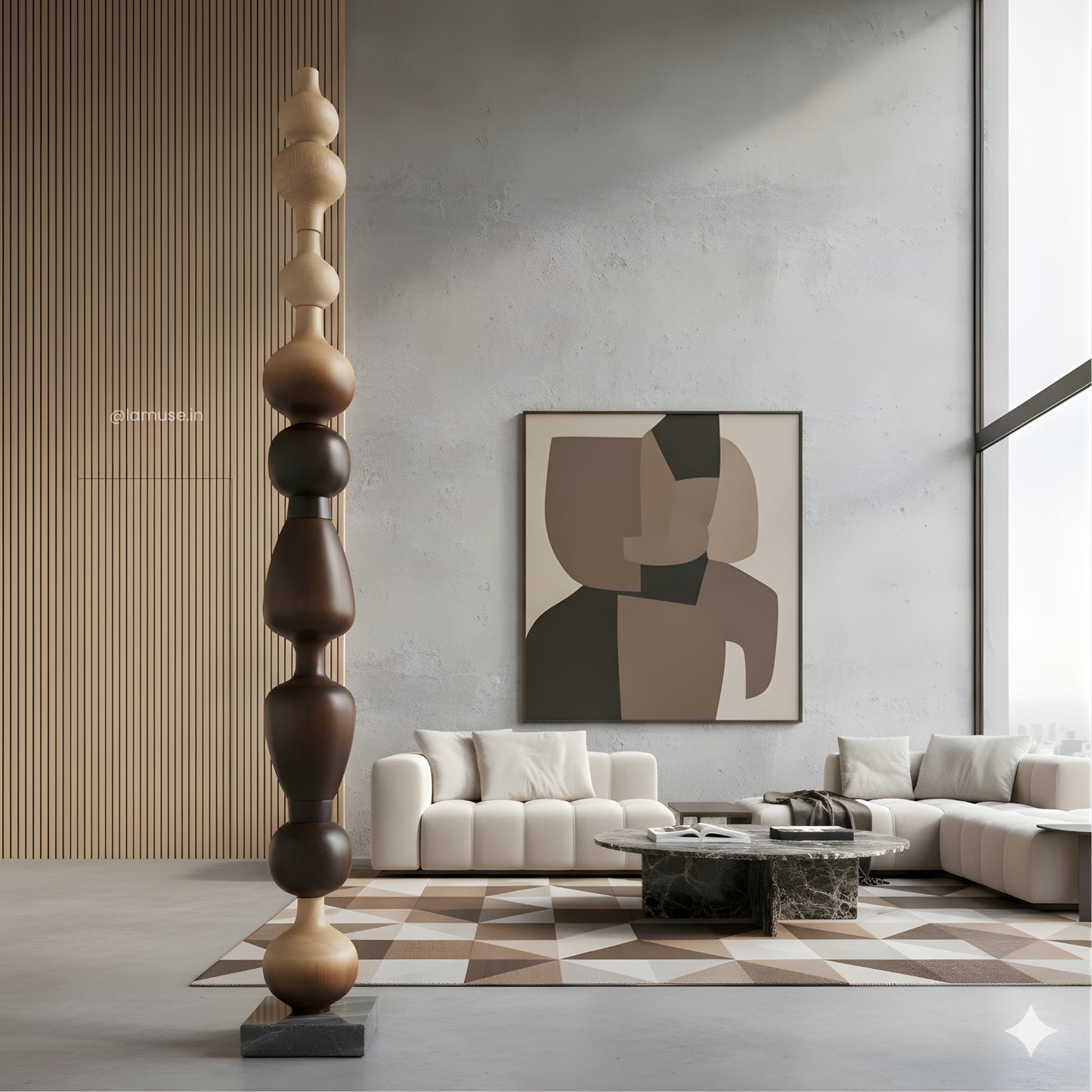 Nexus - Wood Finish Totem Floor Sculpture ~ 7 feet Tall