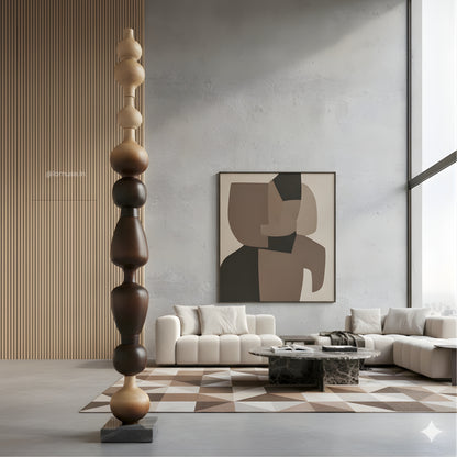 Nexus - Wood Finish Totem Floor Sculpture ~ 7 feet Tall