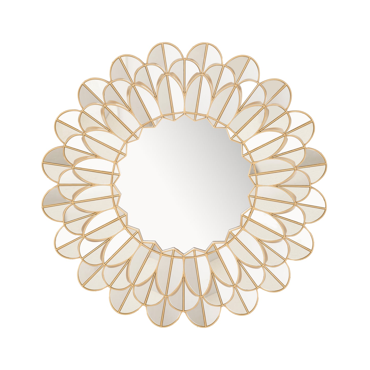 Wall Mirror Floral Reflections - Flower Shaped Gold Finish Wall Mirror ~ 3 ft Dia