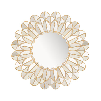 Wall Mirror Floral Reflections - Flower Shaped Gold Finish Wall Mirror ~ 3 ft Dia