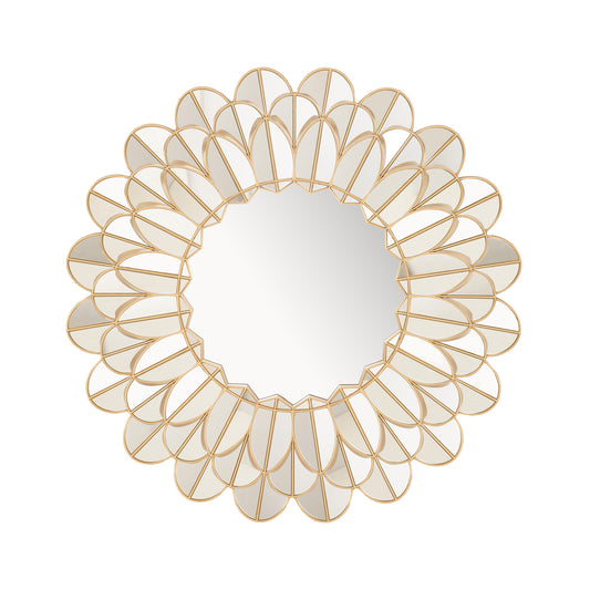 Wall Mirror Floral Reflections - Flower Shaped Gold Finish Wall Mirror ~ 3 ft Dia