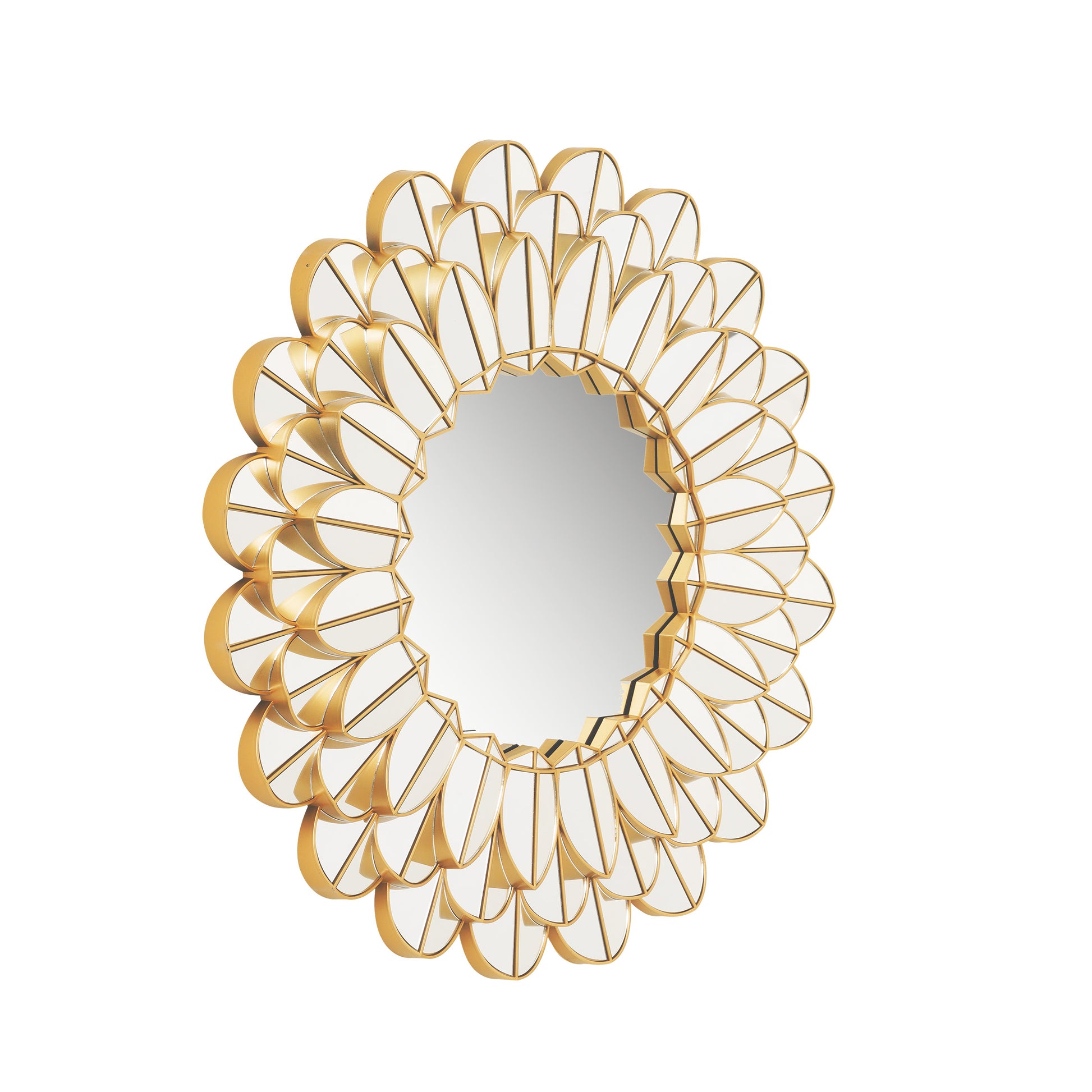 Wall Mirror Floral Reflections - Flower Shaped Gold Finish Wall Mirror ~ 3 ft Dia