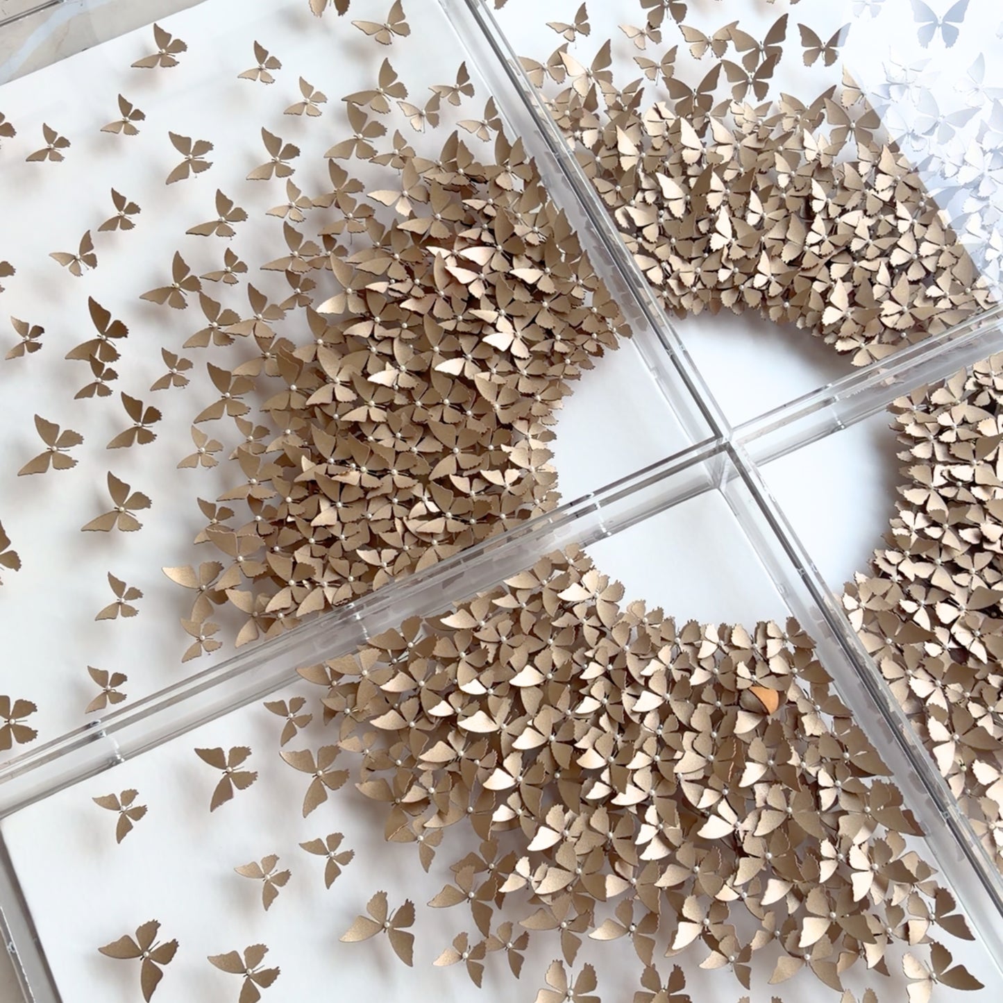 Flutter – Butterfly inspired Mixed Media Wall Art Set with Acrylic Frame ~ 4 ft x 4 ft