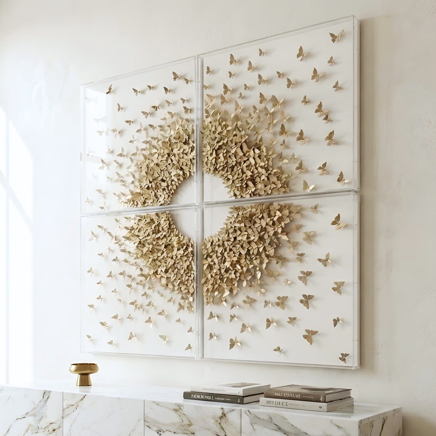 Flutter – Butterfly inspired Mixed Media Wall Art Set with Acrylic Frame ~ 4 ft x 4 ft