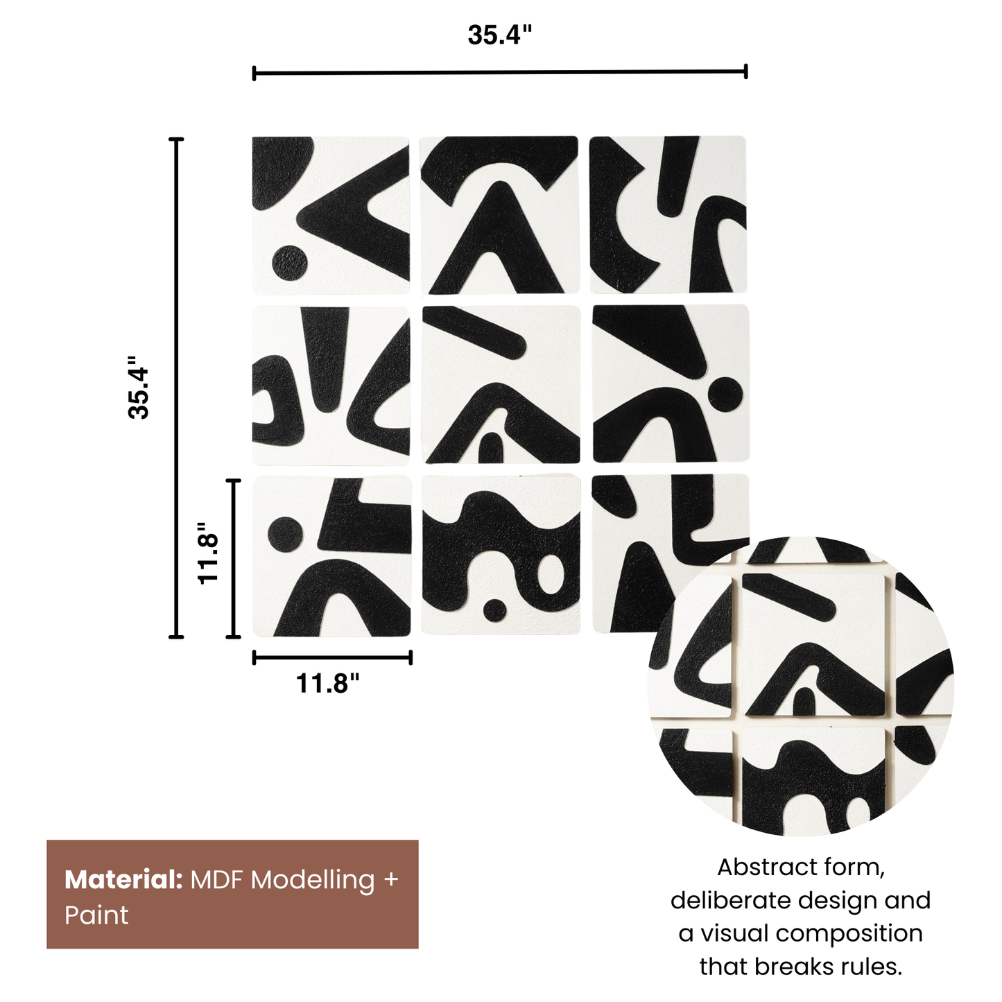 Fragments of Feelings - Wall Mount Decor (Set of 9) - Black & White