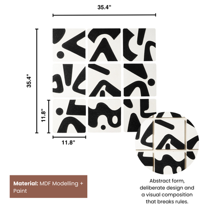 Fragments of Feelings - Wall Mount Decor (Set of 9) - Black & White