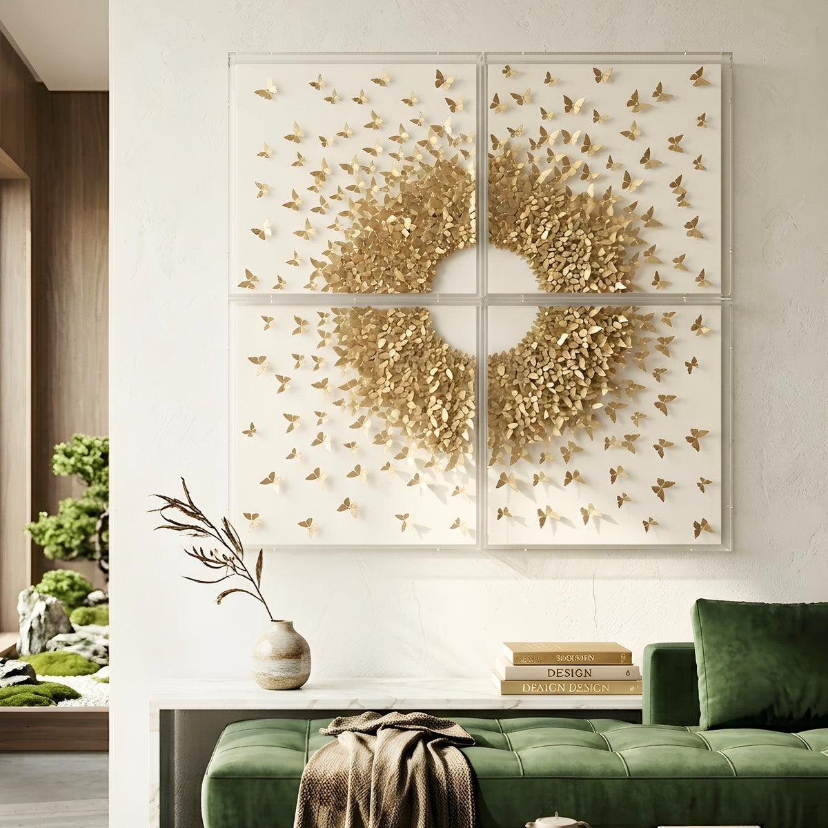 Flutter – Butterfly inspired Mixed Media Wall Art Set with Acrylic Frame ~ 4 ft x 4 ft
