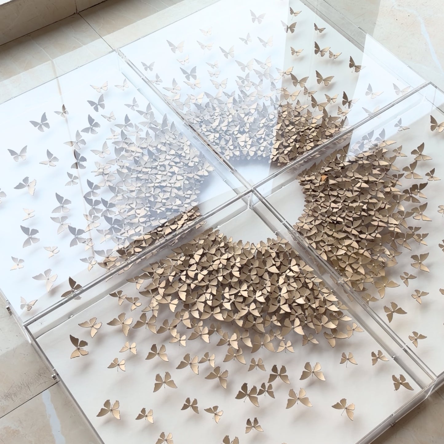 Flutter – Butterfly inspired Mixed Media Wall Art Set with Acrylic Frame ~ 4 ft x 4 ft