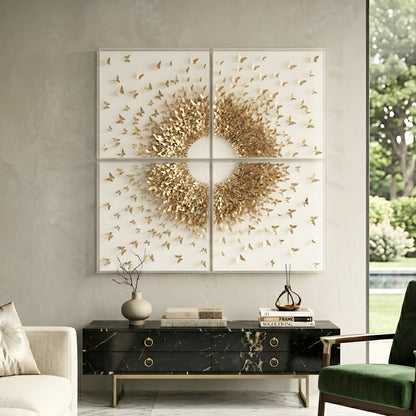 Flutter – Butterfly inspired Mixed Media Wall Art Set with Acrylic Frame ~ 4 ft x 4 ft