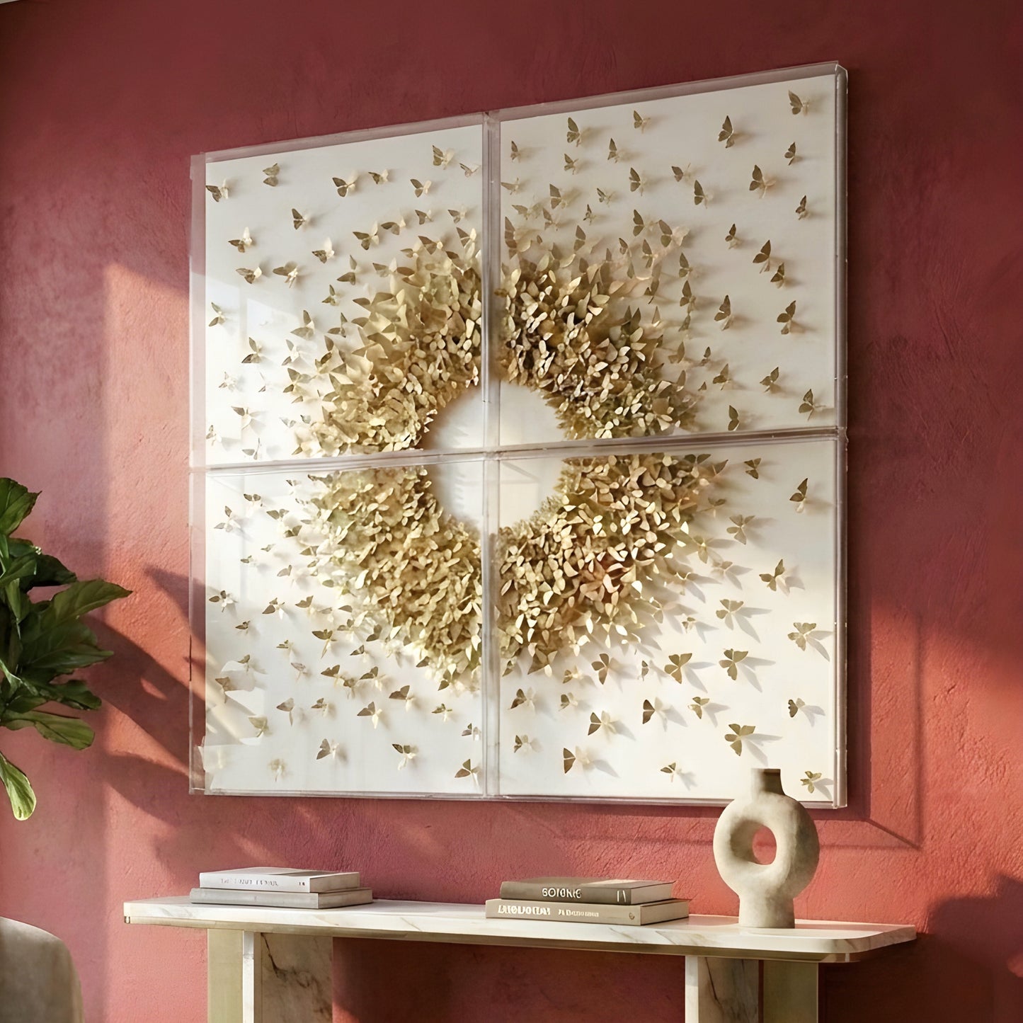 Flutter – Butterfly inspired Mixed Media Wall Art Set with Acrylic Frame ~ 4 ft x 4 ft
