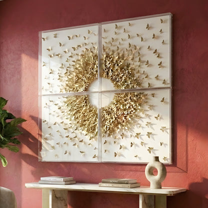 Flutter – Butterfly inspired Mixed Media Wall Art Set with Acrylic Frame ~ 4 ft x 4 ft