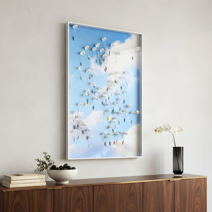 Sojourn Sky – Handmade Parachute Wall Art with Acrylic Frame - Style 2 ~ 4 ft x 2.5 ft