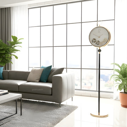 Artisanal Timecraft - Floor Clock with Moving Gears Mechanism - White & Gold - Style 2