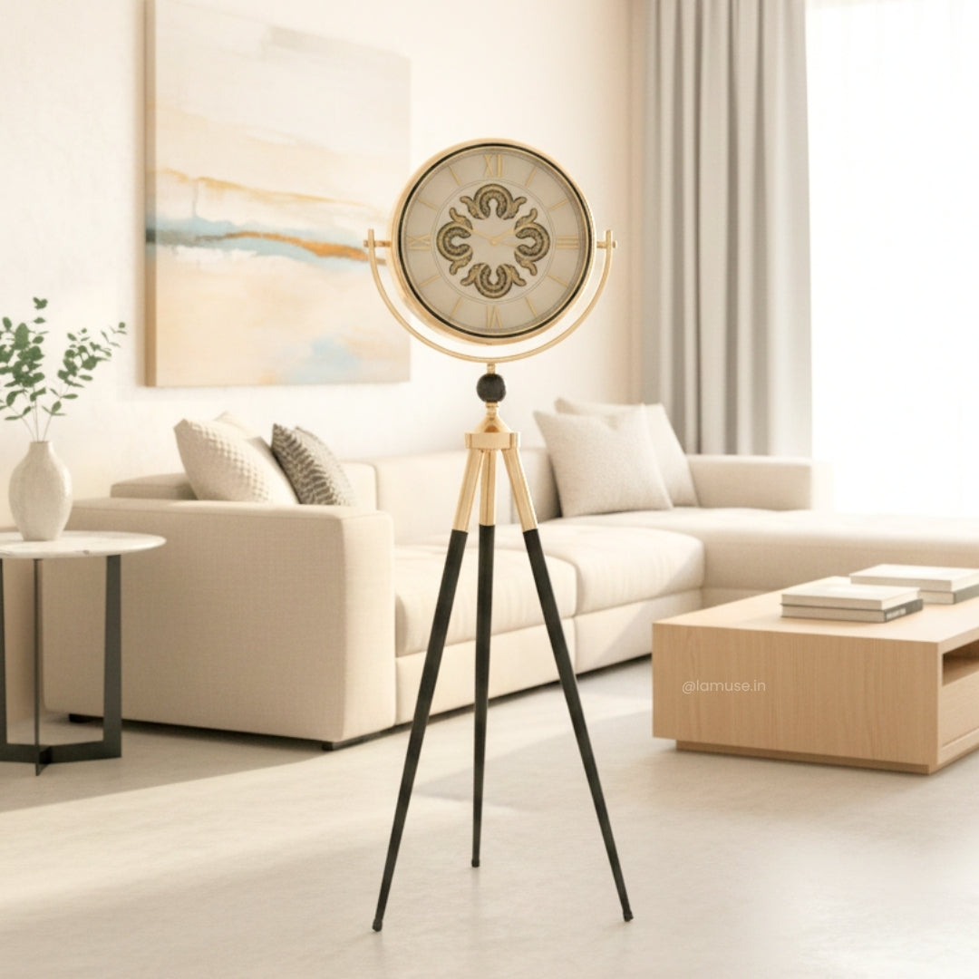 Artisanal Timecraft - Designer Floor Clock with Moving Gears Mechanism - White & Gold