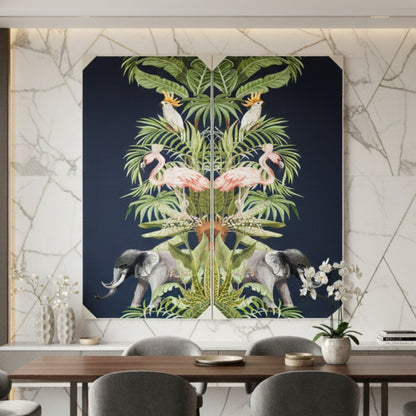 Tropical Paradise - Silk Print & Embroidered Wall Art ~ 7 feet