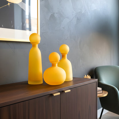 Sol - Yellow Glass Vase & Showpiece (Set of 3)