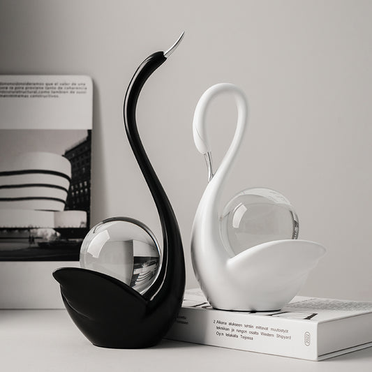 Showpiece Lakeside Whispers - Ceramic & Crystal Swan Showpiece (Set of 2)