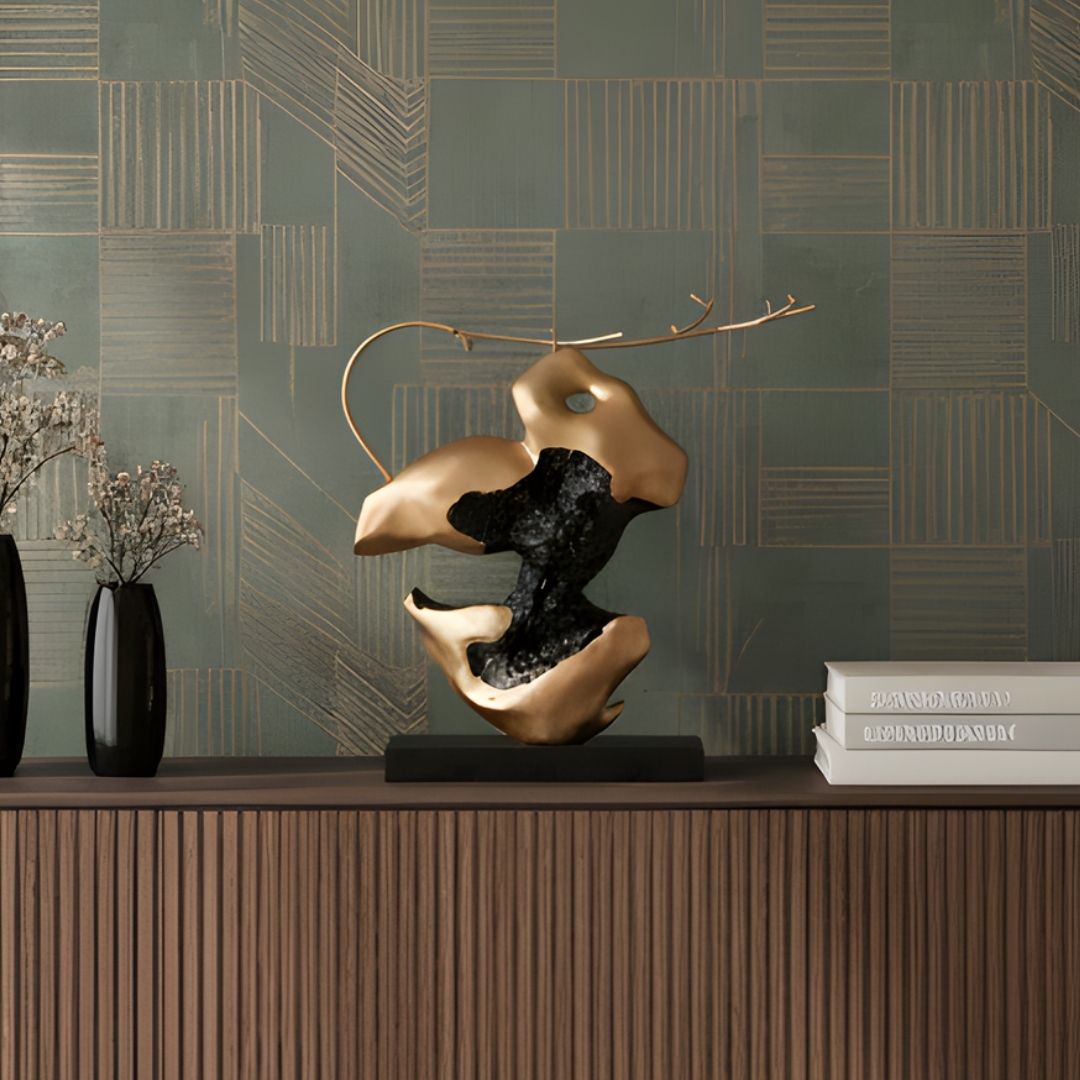 Perchstone - Black & Gold Sculpture ~ 1.5 feet Tall