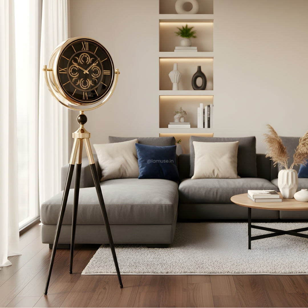 Artisanal Timecraft - Designer Floor Clock with Moving Gears Mechanism - Black & Gold