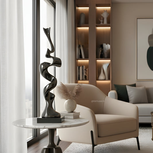 Flaire - Modern Abstract Gun Metallic Finish Sculpture ~ 3.5 Feet Tall