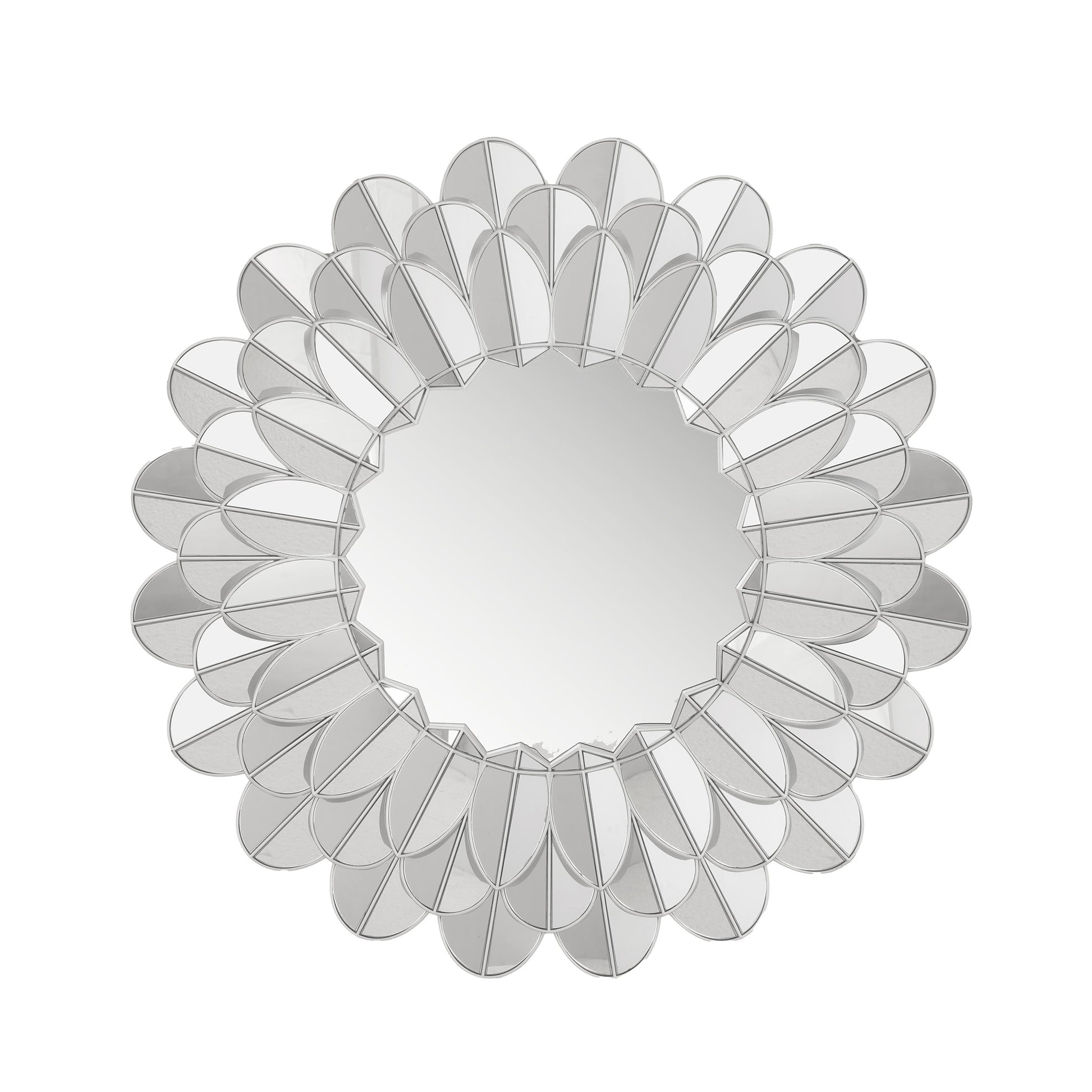 Wall Mirror Floral Reflections - Flower Shaped Silver Finish Wall Mirror ~ 3 ft Dia