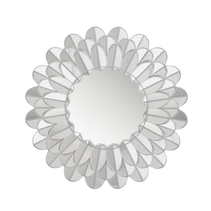 Wall Mirror Floral Reflections - Flower Shaped Silver Finish Wall Mirror ~ 3 ft Dia