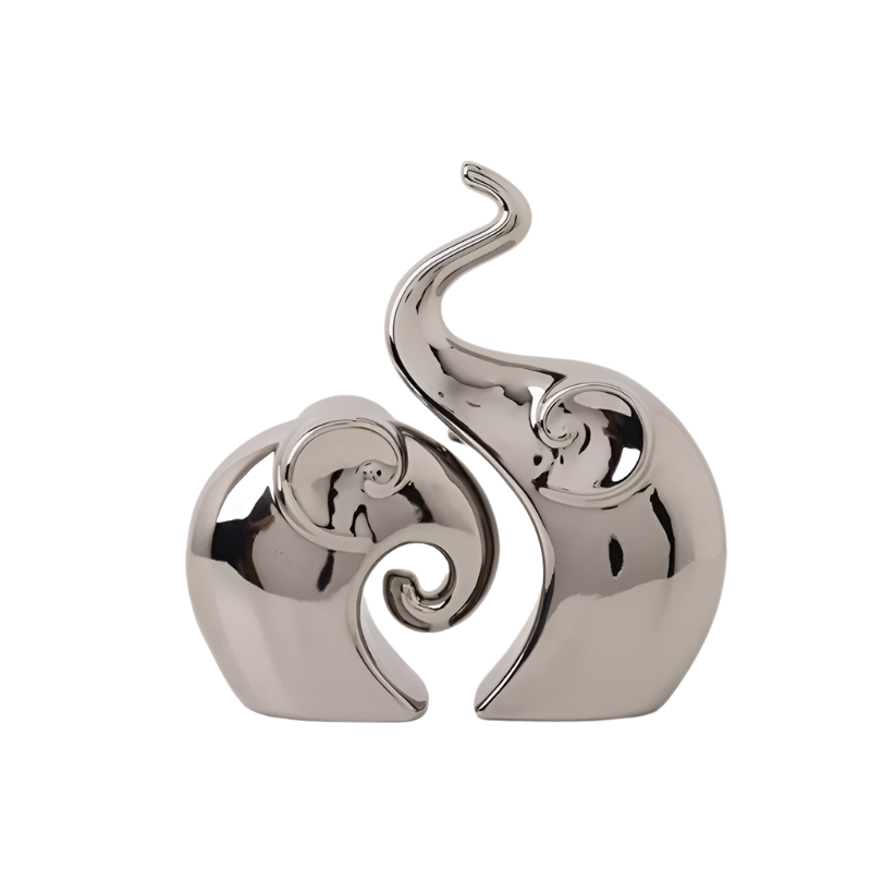 Showpiece The Artsy Soul - Ceramic Silver Elephant Table Showpieces (Set of 2)