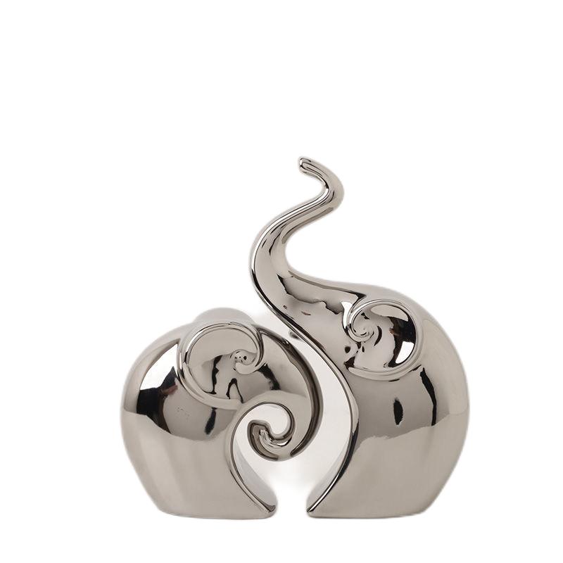 Showpiece The Artsy Soul - Ceramic Silver Elephant Table Showpieces (Set of 2)