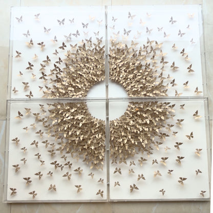 Flutter – Butterfly inspired Mixed Media Wall Art Set with Acrylic Frame ~ 4 ft x 4 ft