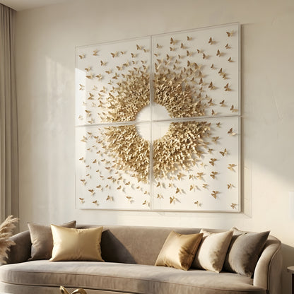Flutter – Butterfly inspired Mixed Media Wall Art Set with Acrylic Frame ~ 4 ft x 4 ft