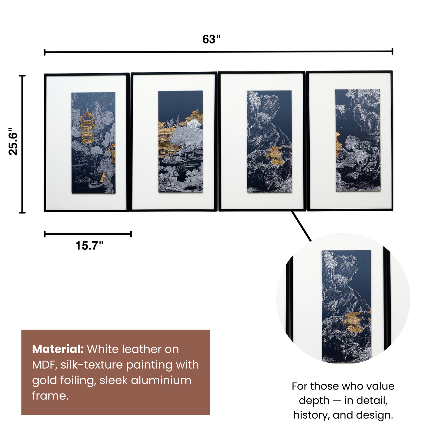 Tales of the Noble Court - Leather & Silk Textured Premium Wall Art ~ 5.5 Ft Long