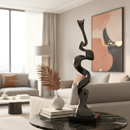 Flaire - Modern Abstract Gun Metallic Finish Sculpture ~ 3.5 Feet Tall