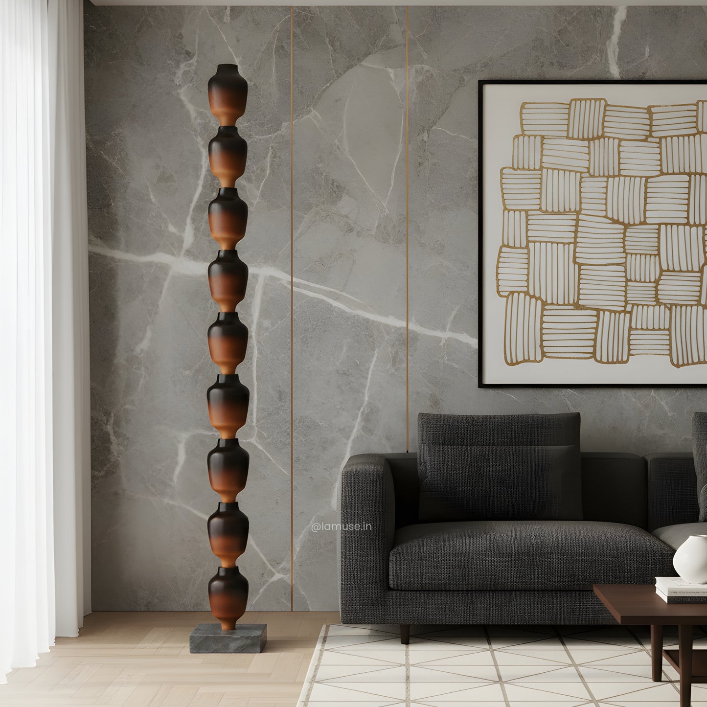 Bastion - Wood Finish Totem Floor Sculpture ~ 7 feet Tall