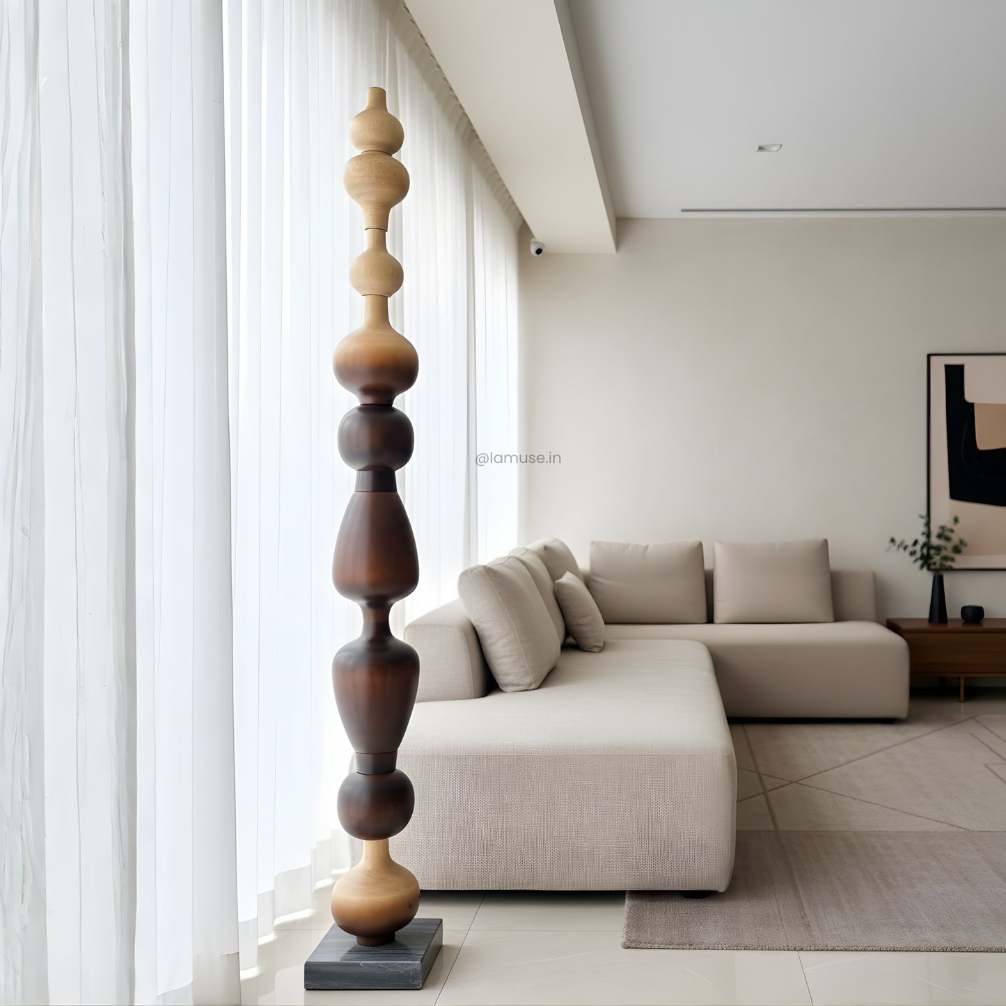 Nexus - Wood Finish Totem Floor Sculpture ~ 7 feet Tall