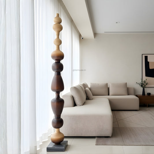 Nexus - Wood Finish Totem Floor Sculpture ~ 7 feet Tall