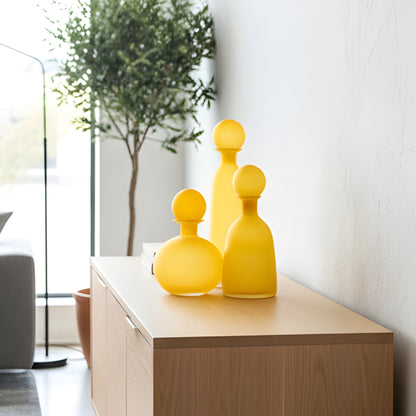 Sol - Yellow Glass Vase & Showpiece (Set of 3)