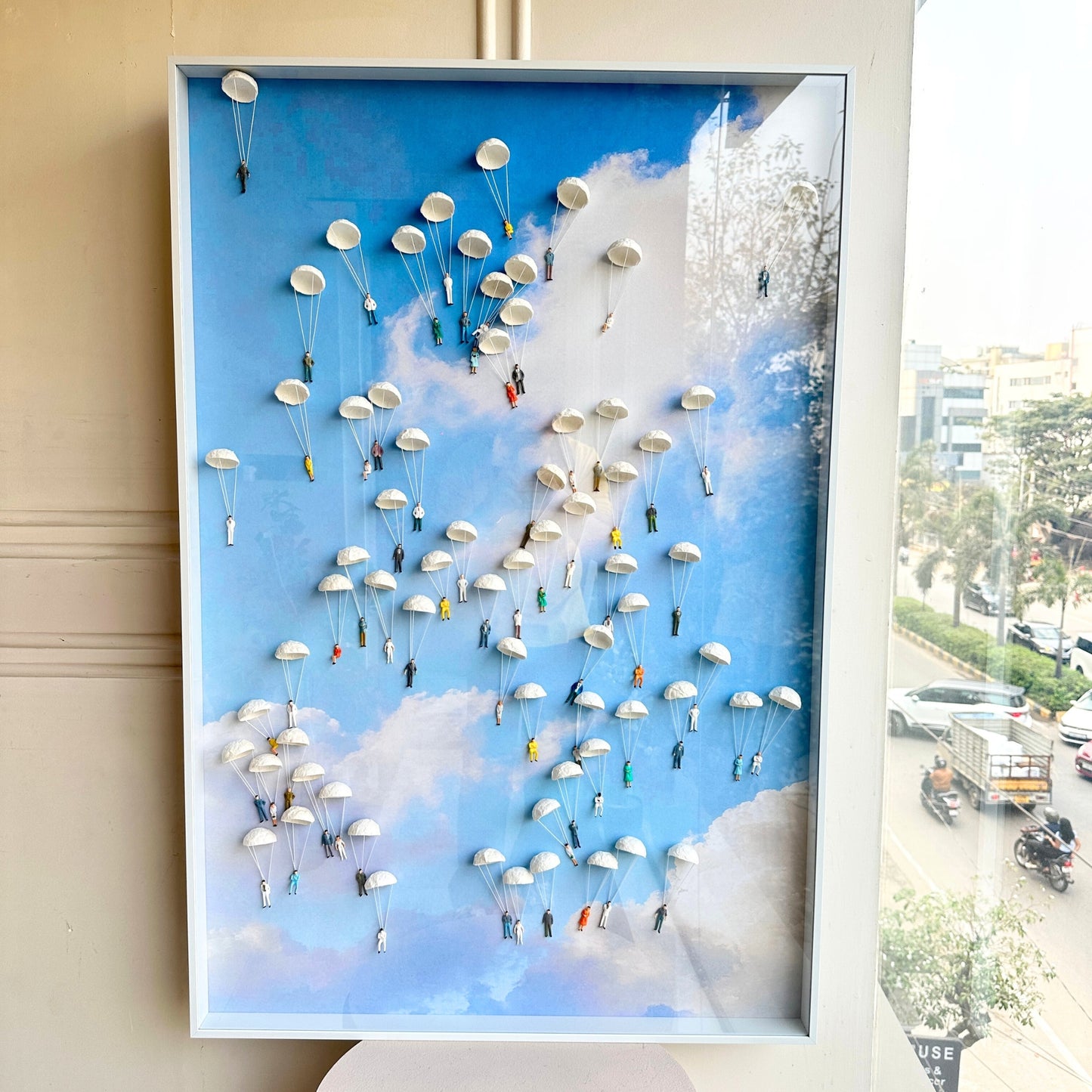 Sojourn Sky – Handmade Parachute Wall Art with Acrylic Frame - Style 2 ~ 4 ft x 2.5 ft