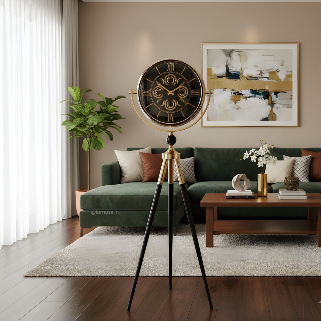 Artisanal Timecraft - Designer Floor Clock with Moving Gears Mechanism - Black & Gold