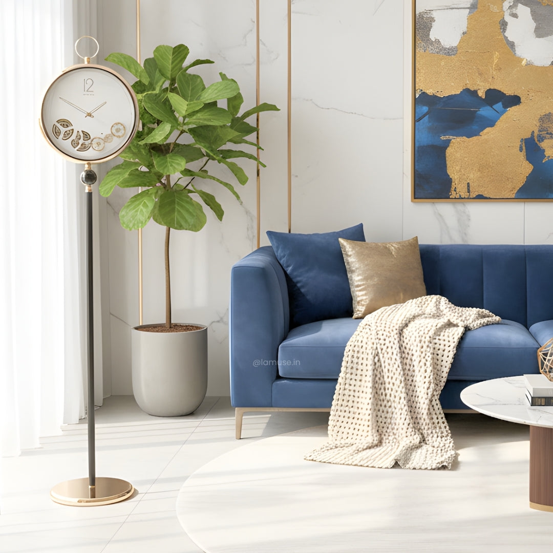 Artisanal Timecraft - Floor Clock with Moving Gears Mechanism - White & Gold - Style 2