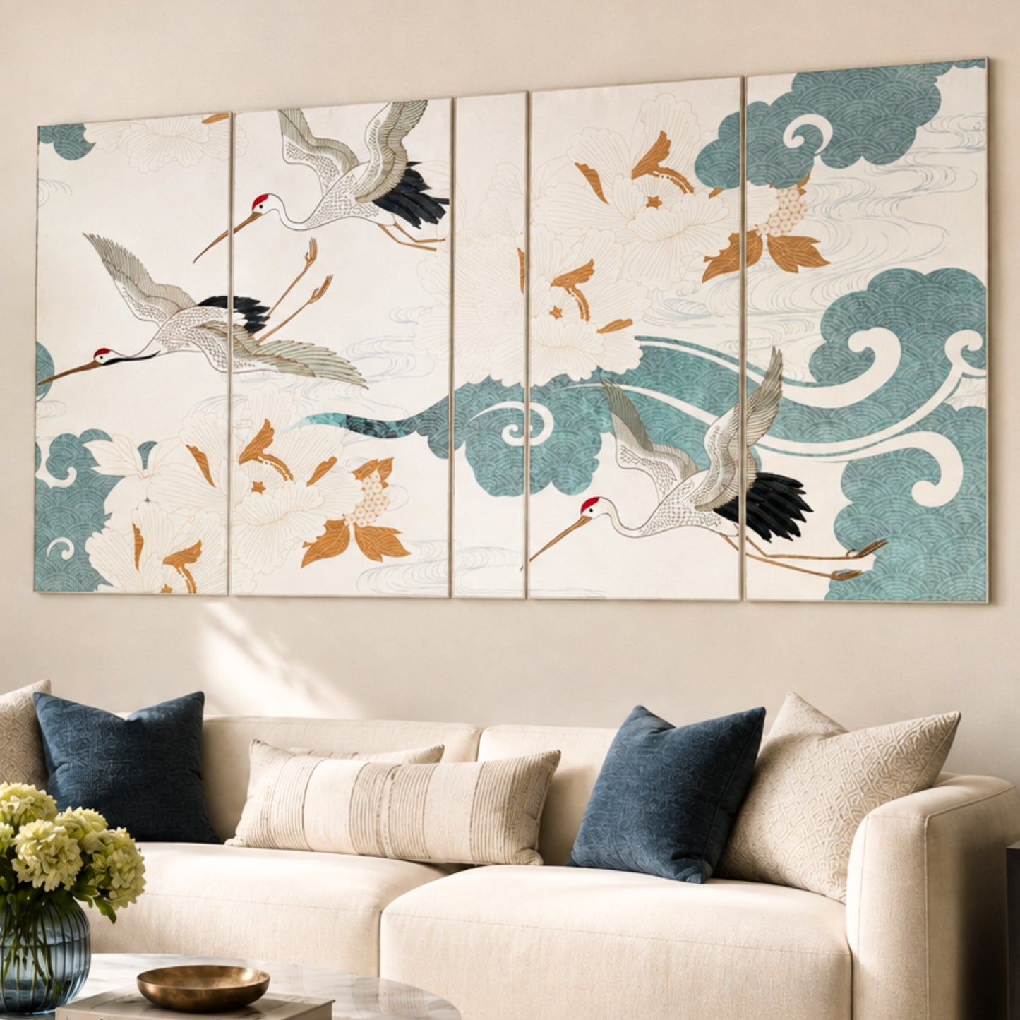 Skybound - Nature-inspired Embroidered Wall Art (Set of 4) ~ 7.5 ft x 4 ft