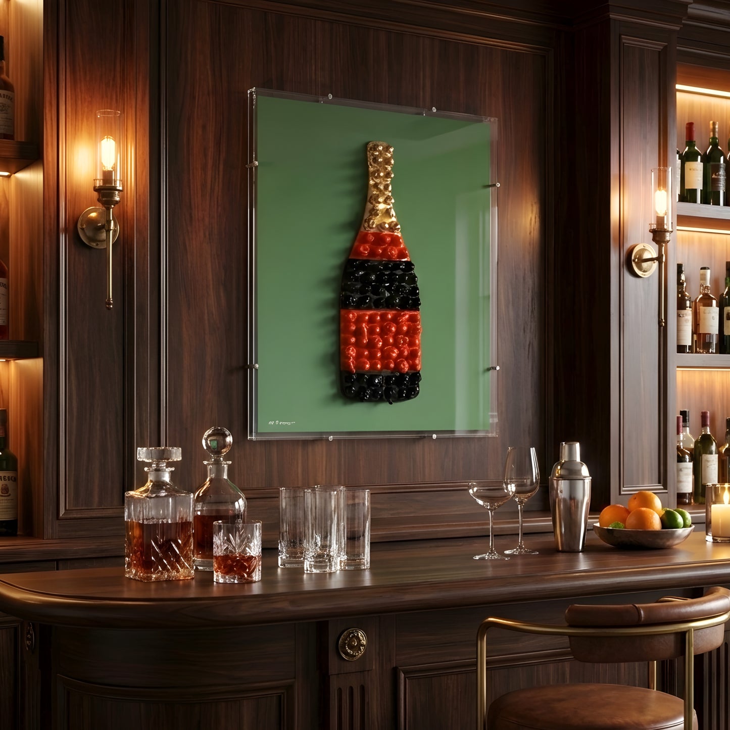 Cuvée – Champagne Themed Mixed Media Art with Acrylic Frame ~ 2 ft x 1.5 ft