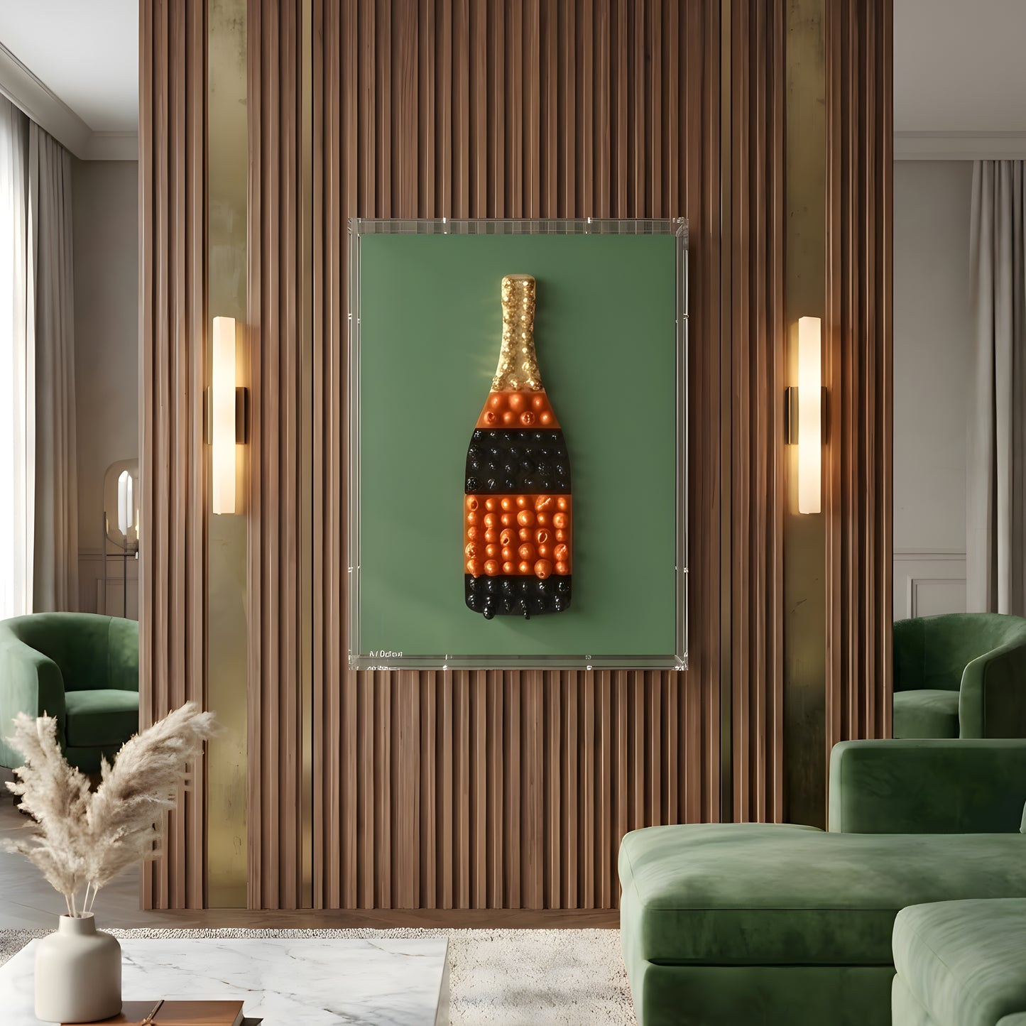 Cuvée – Champagne Themed Mixed Media Art with Acrylic Frame ~ 2 ft x 1.5 ft