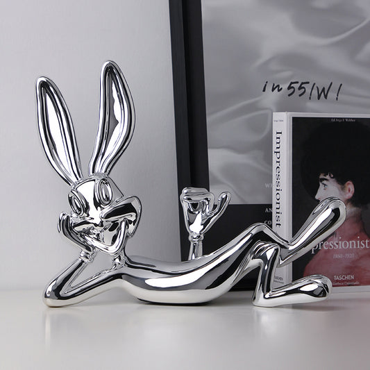 Showpiece Bash Bunny Ceramic Table Showpiece - Silver